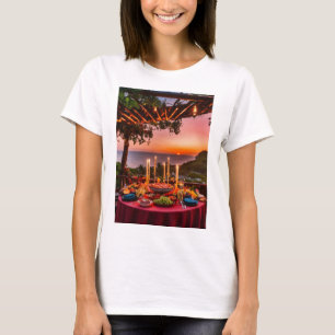 camiseta de design para mulheres por pôr do sol