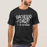 Camiseta de Despedida de Solteiro em Curso<br><div class="desc">Dê uma olhada em todas as caras da sua despedida de solteiro com esta camiseta de solteiro que apresenta um vidro martini e diz,  "Festa de Solteiro em Andamento" em uma fonte divertida e retrô.</div>