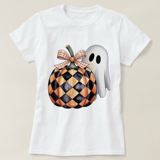 Camiseta de Dia das Bruxas, Checkere, Ghost Cute P (Frente do Design)