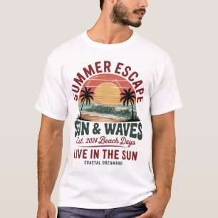 Camiseta de Dias de Praia Ondas Sol Fuga de Verão