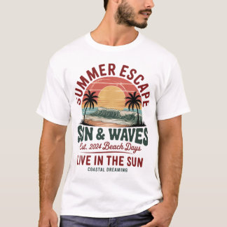 Camiseta de Dias de Praia Ondas Sol Fuga de Verão