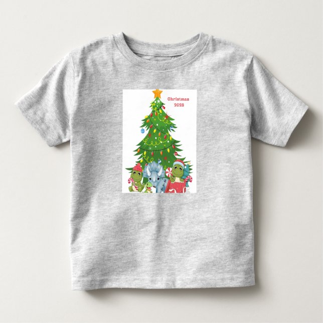 Camiseta de dinossauro de Natal 2023 personalizáve (Frente)