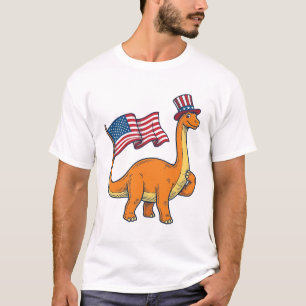 Camiseta de Dinossauro Patriótico Gravura Vintage_