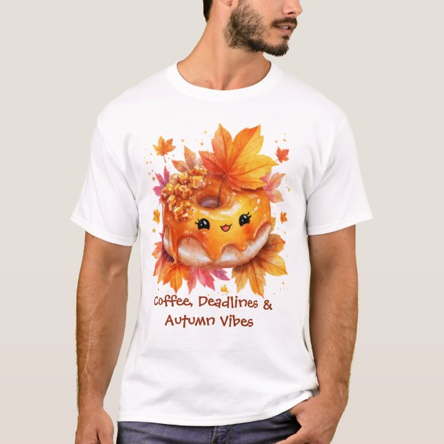 Camiseta de Donut Café & Vibrações de Outono (Frente)