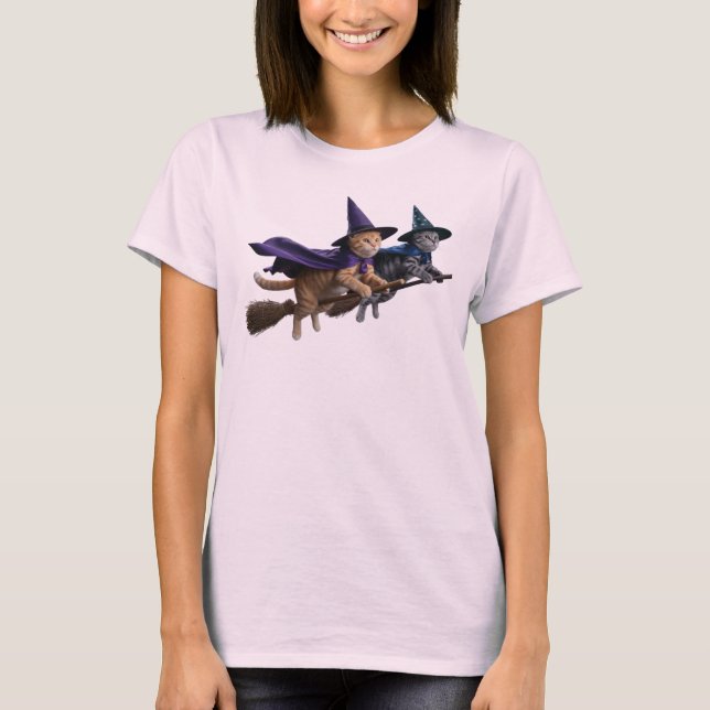 Camiseta de Dupla de Bruxas Gatas Fofas (Frente)