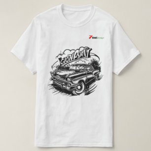 Camiseta de dupla face com gráfico de carro clássi