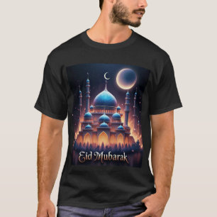 Camiseta De Eid Mubarak Da Mesquita Azul Brilhante