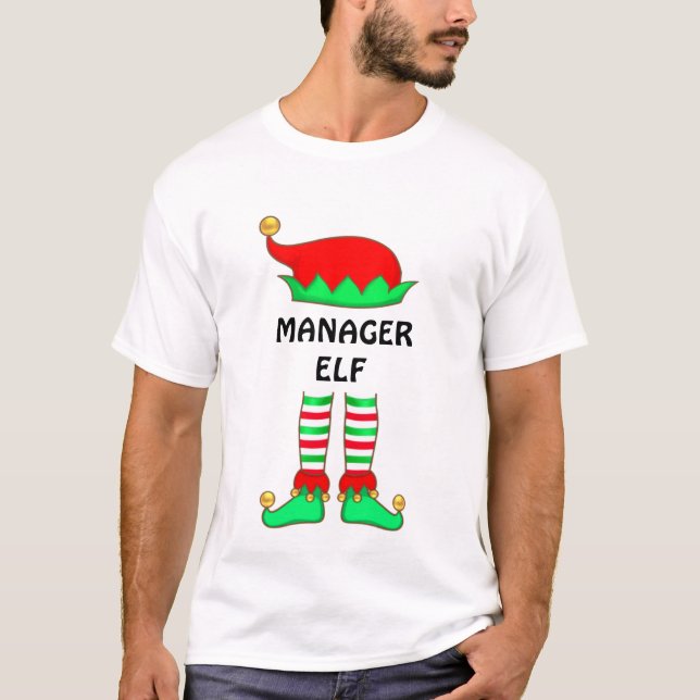 Camiseta de Elfo Gerente de Natal Moderno (Frente)