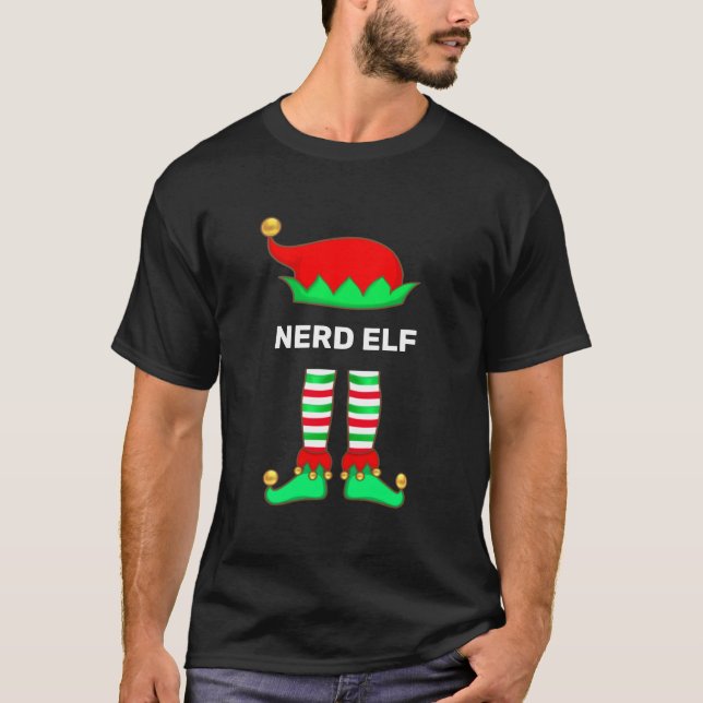 Camiseta de Elfo Nerd do Natal Moderno (Frente)