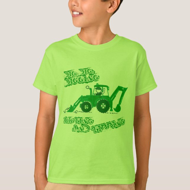 Camiseta de escavador de trator verde-terrestre (Frente)