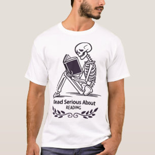 Camiseta de Esqueleto - Morto de Sério Sobre Ler -