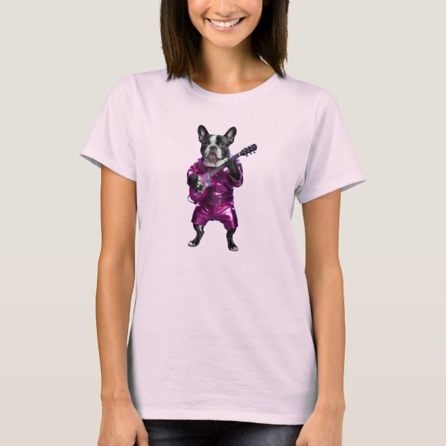 Camiseta de estrela do rock cachorrinho francês fo (Frente)