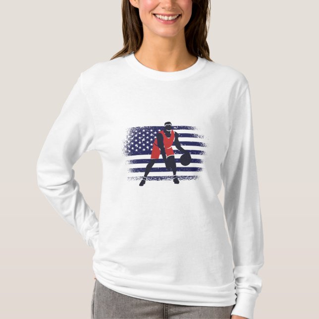 Camiseta de Fã de Basquete Bandeira EUA (Frente)
