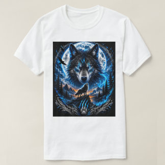 Camiseta de Fantasia Arte Azul Lobo Lua