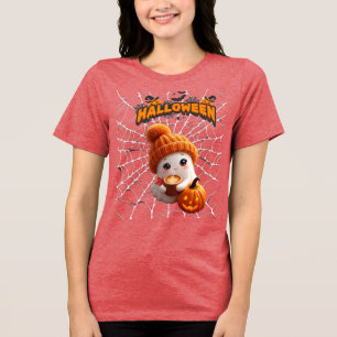 Camiseta de Fantasma de Halloween Fofo com Abóbora