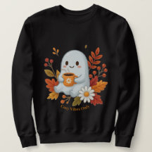 Camiseta de Fantasma Fofo Bebendo Café - Vibrações