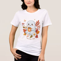 Camiseta de Fantasma Fofo Bebendo Café - Vibrações