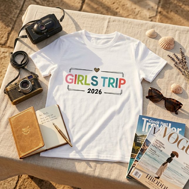Camiseta de Férias Combinando para Viagem de Garot (Retro Girls Trip 2026 Matching Vacation Tee With Custom Date)