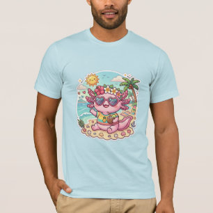 Camiseta de Férias de Verão do Axolote Cute Beach