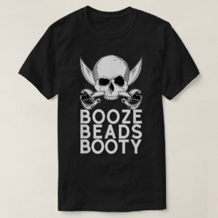 Camiseta de festa Pirata Skull Booze Beads Booty