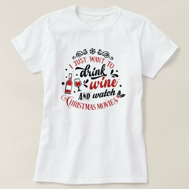 Camiseta de Filmes de Natal e Vinho (Frente do Design)