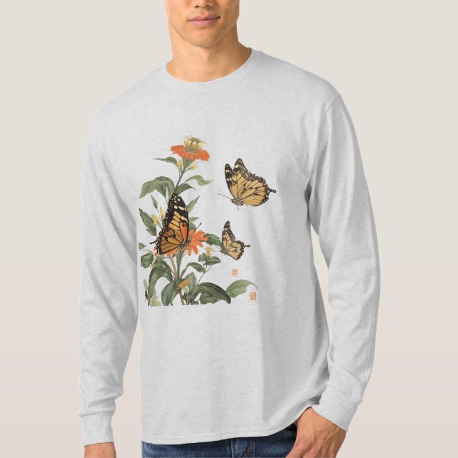 Camiseta 🌹 de flores de borboleta (Frente)