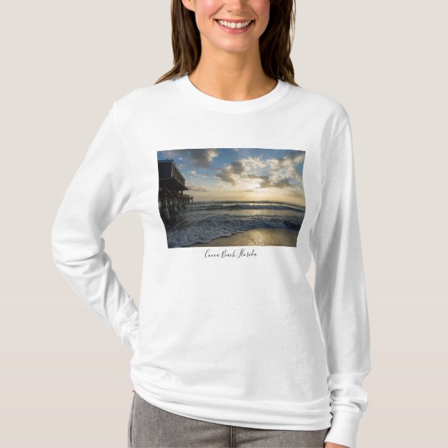 Camiseta de folhas compridas da manhã de praia glo (Frente)