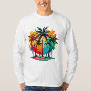 Camiseta de folhas compridas da natureza básica