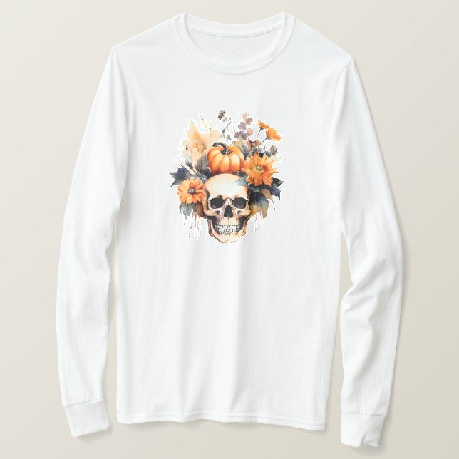 Camiseta de folhas compridas do Halloween (Frente do Design)