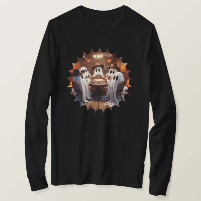 Camiseta de folhas compridas do Halloween (Frente do Design)