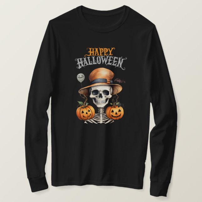 Camiseta de folhas compridas do Halloween (Frente do Design)