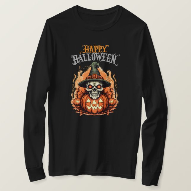 Camiseta de folhas compridas do Halloween (Frente do Design)