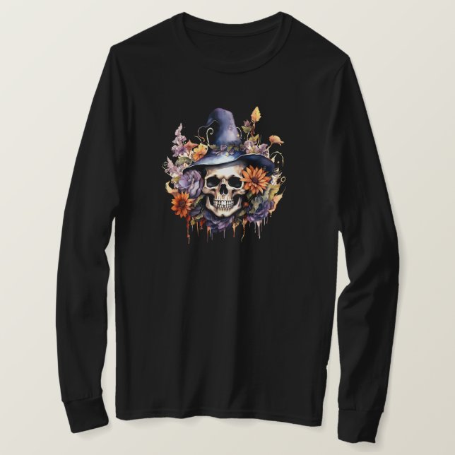 Camiseta de folhas compridas do Halloween (Frente do Design)
