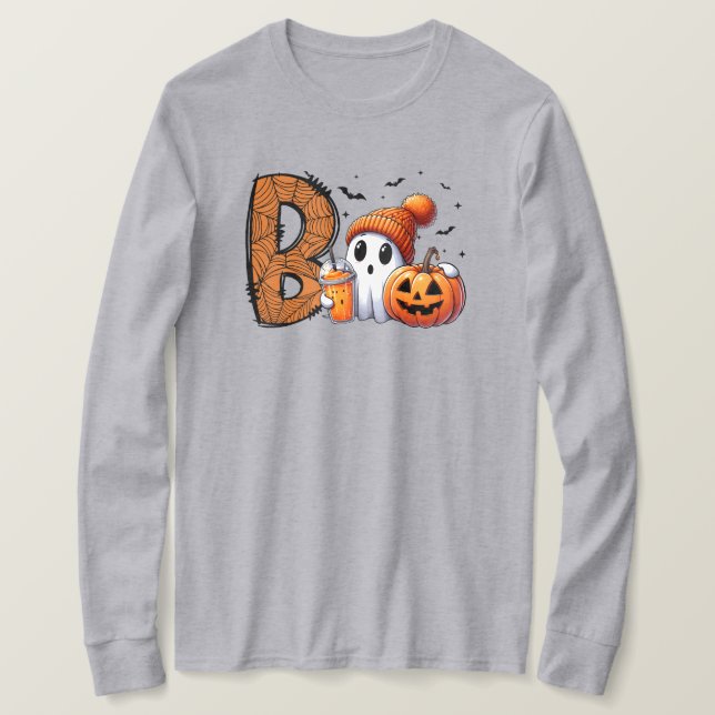 Camiseta de folhas compridas do Halloween (Frente do Design)