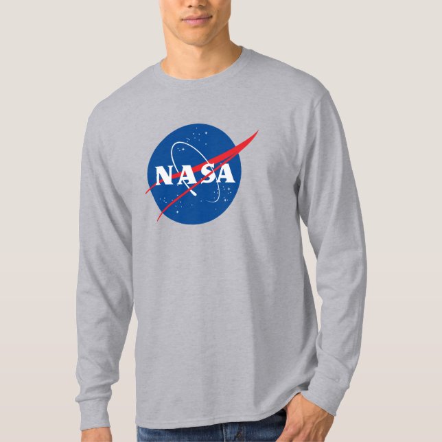 Camiseta de folhas longas da NASA Icônica (Cinza d (Frente)