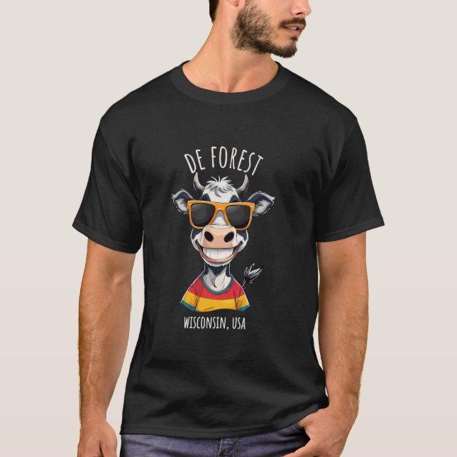 Camiseta De Forest WI EUA Design de desenho animado de vaca (Frente)