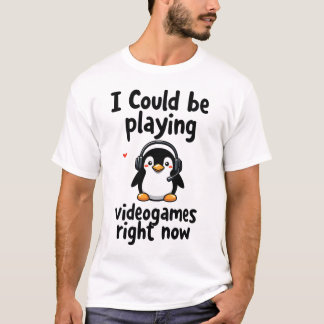 Camiseta de Gamer de Pinguim Fofo Jogando Videogam