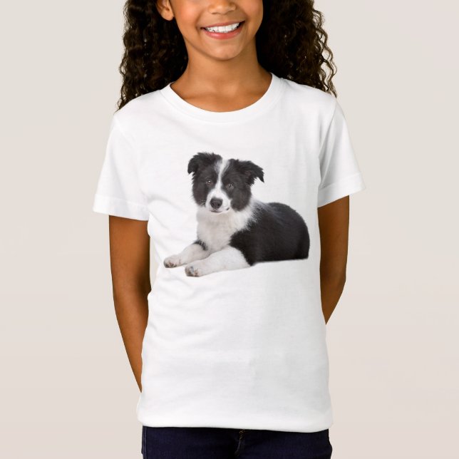 Camiseta de Garotas de Cachorro de Collie de Borda (Frente)