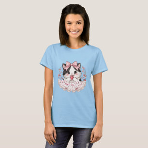 Camiseta de Gata Cereja Coquete Fofa