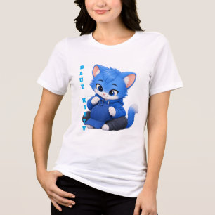 Camiseta de Gatinho Azul Fofo, Camisa com Capuz de