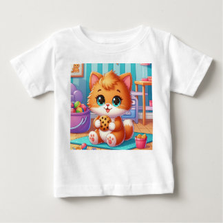 Camiseta de Gatinho Brincalhão Com Um Biscoito