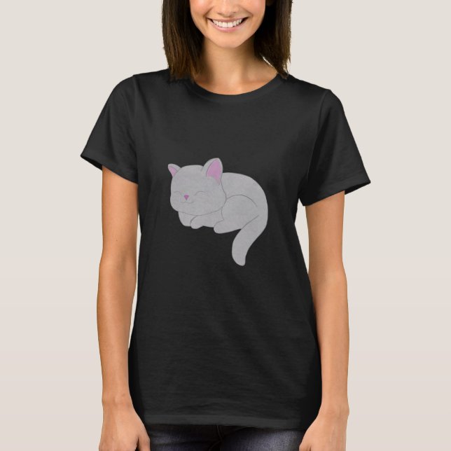 Camiseta de Gatinho Cinza Adormecido (Frente)