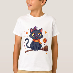 Camiseta de Gatinho Fofo de Halloween em um Cabo d