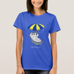Camiseta de Gatinho Fofo em Rede Azul e Amarela