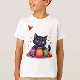 Camiseta de gatito negro de Halloween linda