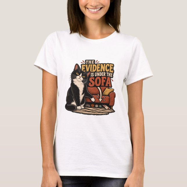 Camiseta de Gato - A Evidência Está Debaixo do Sof (Frente)