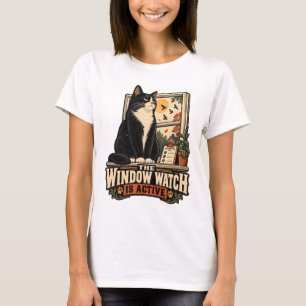Camiseta de Gato - A Vigia de Janela Está Ativa