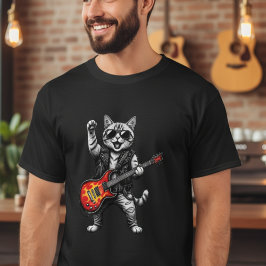 Camiseta de Gato Astro de Rock com Guitarra Divert