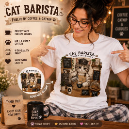 Camiseta de Gato Barista Amante de Café Fofa | F