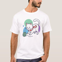 Camiseta de Gato Branco Divertido com Linha
